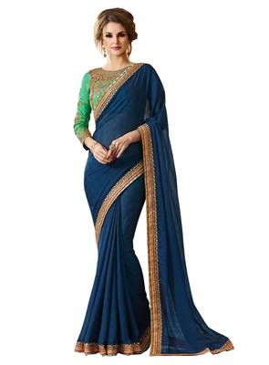 Blue embroidered georgette saree with blouse 1