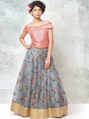 Peach An Grey Silk With Organza Fabric Embroidery Flaired Wedding Wear  Lehenga Choli For Girls Wear 1