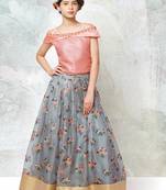 Peach An Grey Silk With Organza Fabric Embroidery Flaired Wedding Wear  Lehenga Choli For Girls Wear