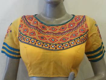 Yellow embroidered chanderi silk blouse 1