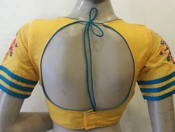 Yellow embroidered chanderi silk blouse 2