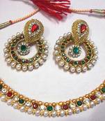 Maroon & Green Pearl Polki Necklace Set