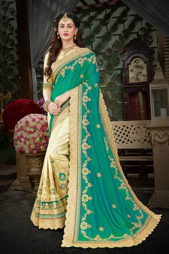 Manohari Green Embroidered Art Silk Saree with Blouse 