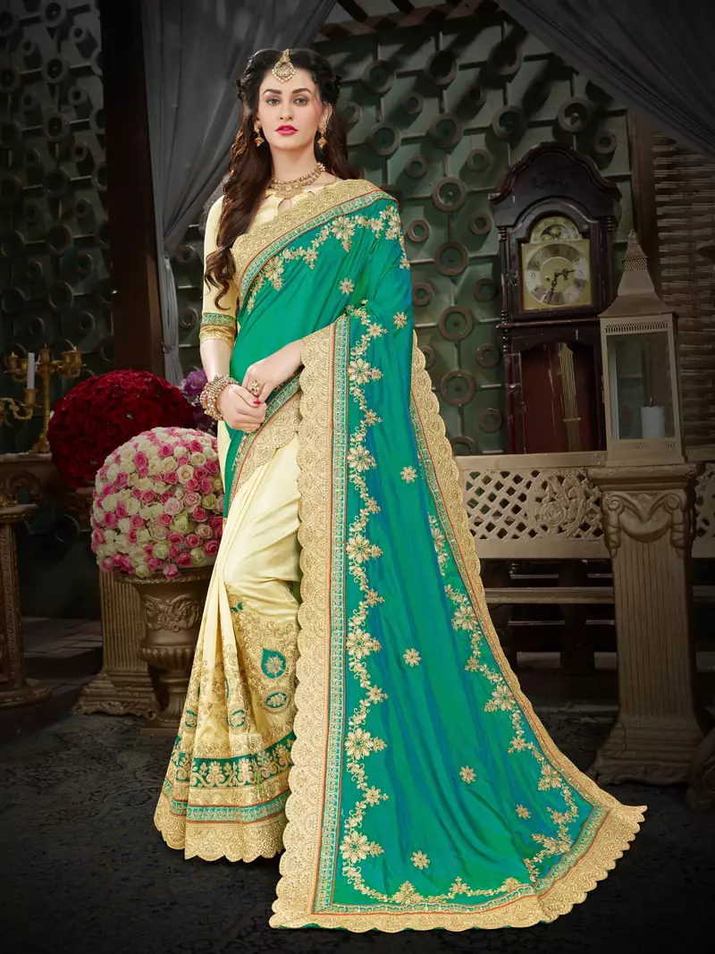Manohari Green Embroidered Art Silk Saree with Blouse 