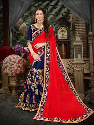 Manohari Red Embroidered Georgette Saree with Blouse  1