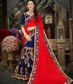 Manohari Red Embroidered Georgette Saree with Blouse 