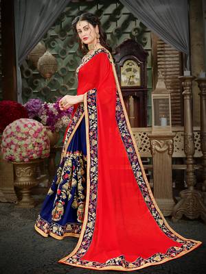 Manohari Red Embroidered Georgette Saree with Blouse  2