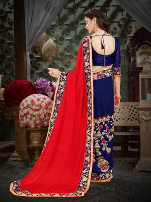 Manohari Red Embroidered Georgette Saree with Blouse  3