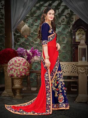 Manohari Red Embroidered Georgette Saree with Blouse  4