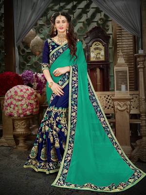 Manohari Green Embroidered Georgette Saree with Blouse  1