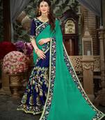 Manohari Green Embroidered Georgette Saree with Blouse 