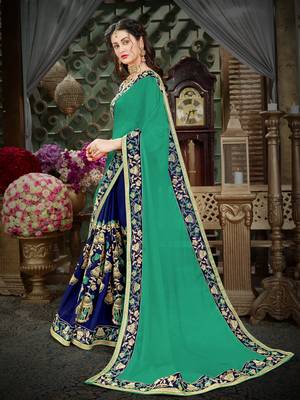 Manohari Green Embroidered Georgette Saree with Blouse  2