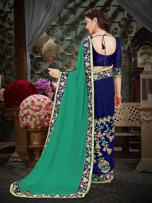 Manohari Green Embroidered Georgette Saree with Blouse  3