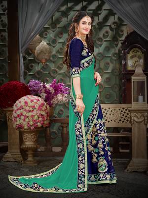 Manohari Green Embroidered Georgette Saree with Blouse  4