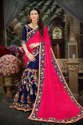 Manohari Pink Embroidered Georgette Saree with Blouse 