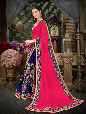 Manohari Pink Embroidered Georgette Saree with Blouse  2