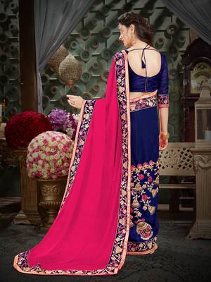 Manohari Pink Embroidered Georgette Saree with Blouse  3