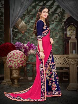 Manohari Pink Embroidered Georgette Saree with Blouse  4