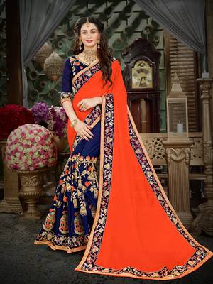 Manohari Orange Embroidered Georgette Saree with Blouse  1