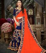 Manohari Orange Embroidered Georgette Saree with Blouse