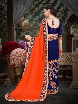 Manohari Orange Embroidered Georgette Saree with Blouse  3