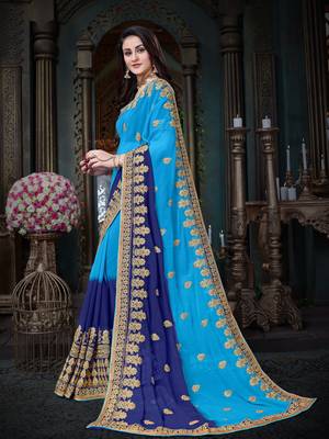 Manohari Blue Embroidered Georgette Saree with Blouse  2