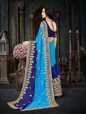 Manohari Blue Embroidered Georgette Saree with Blouse  3