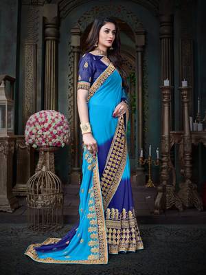 Manohari Blue Embroidered Georgette Saree with Blouse  4
