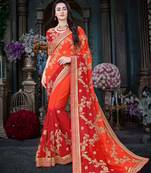 Manohari Orange Embroidered Georgette Saree with Blouse 