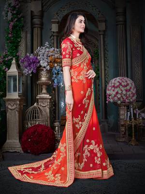 Manohari Orange Embroidered Georgette Saree with Blouse  4