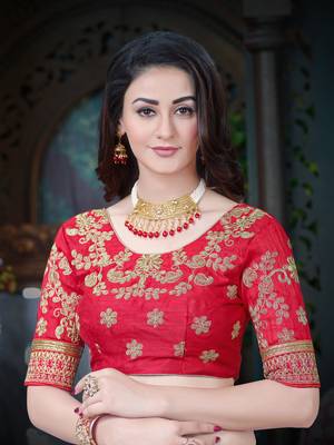 Manohari Orange Embroidered Georgette Saree with Blouse  5