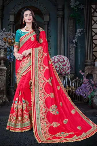 Manohari Red Embroidered Art Silk Saree with Blouse 