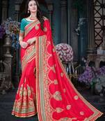 Manohari Red Embroidered Art Silk Saree with Blouse 
