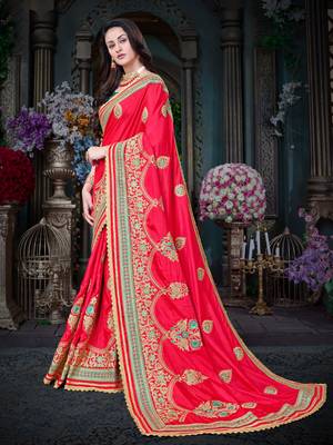 Manohari Red Embroidered Art Silk Saree with Blouse  2