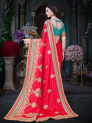 Manohari Red Embroidered Art Silk Saree with Blouse  3