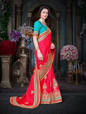 Manohari Red Embroidered Art Silk Saree with Blouse  4