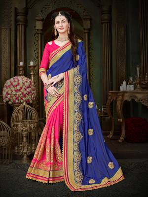 Manohari Blue Embroidered Art Silk Saree with Blouse  1