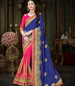 Manohari Blue Embroidered Art Silk Saree with Blouse 