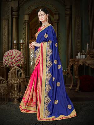 Manohari Blue Embroidered Art Silk Saree with Blouse  2