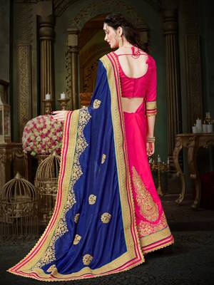 Manohari Blue Embroidered Art Silk Saree with Blouse  3