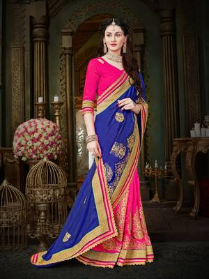 Manohari Blue Embroidered Art Silk Saree with Blouse  4