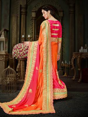 Orange Chiffon Saree With Blouse  3