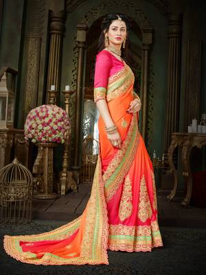 Orange Chiffon Saree With Blouse  4