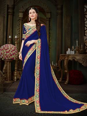Manohari Blue Embroidered Georgette Saree with Blouse  1