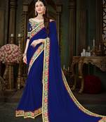 Manohari Blue Embroidered Georgette Saree with Blouse 