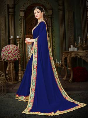 Manohari Blue Embroidered Georgette Saree with Blouse  2