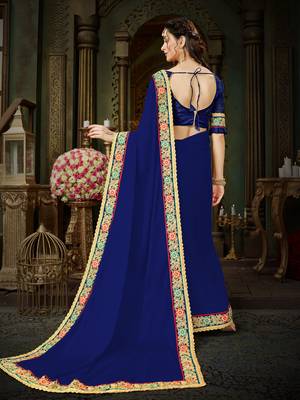 Manohari Blue Embroidered Georgette Saree with Blouse  3