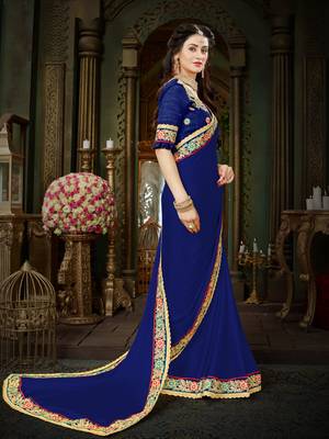 Manohari Blue Embroidered Georgette Saree with Blouse  4