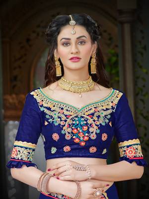 Manohari Blue Embroidered Georgette Saree with Blouse  5