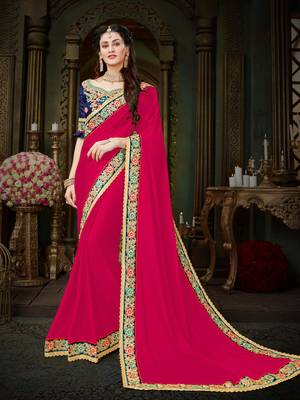 Manohari Pink Embroidered Georgette Saree with Blouse  1